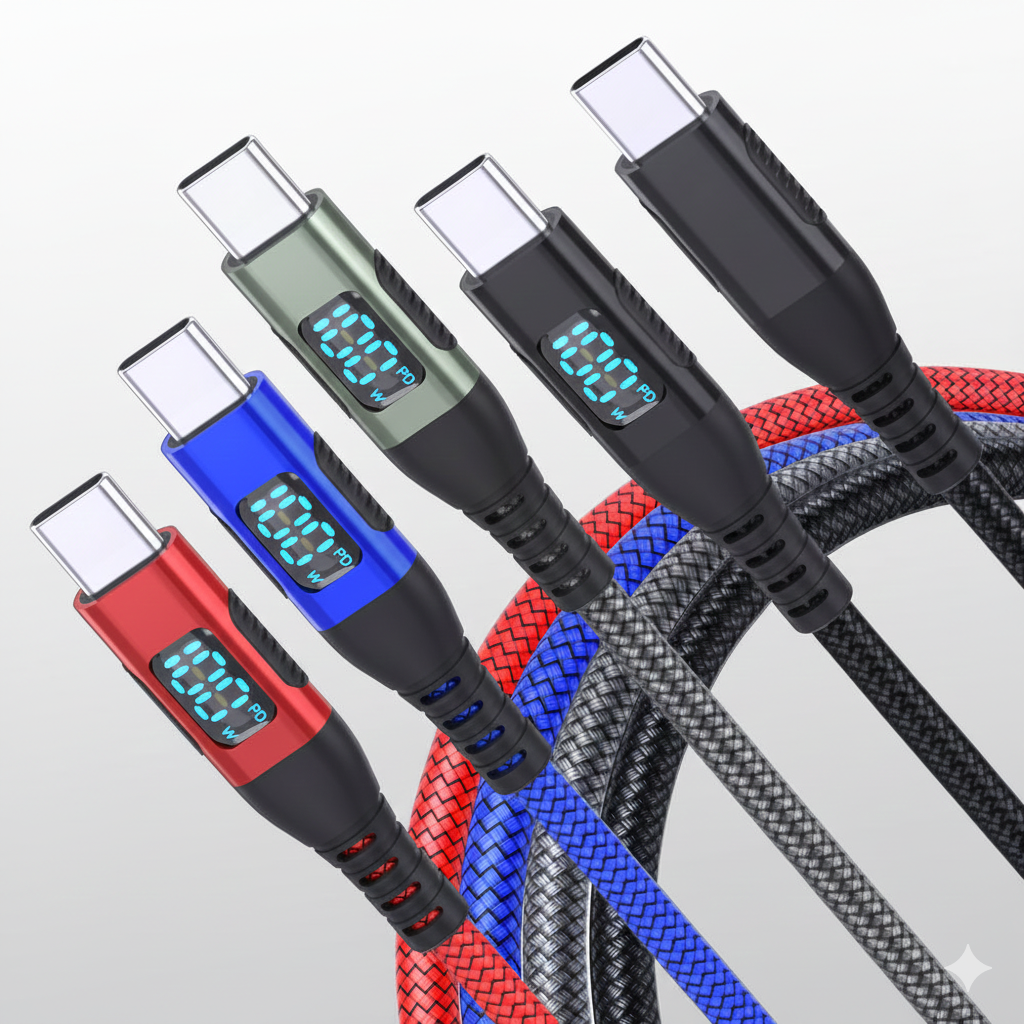 60W Fast Charging LED Display Cable (Nylon Braided) – USB to Type-C
