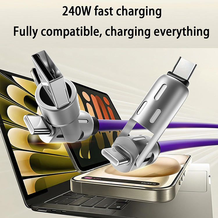 Premium 4-in-1 Zinc Alloy Fast Charging Cable (240W) with RGB Breathing Light