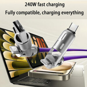 Premium 4-in-1 Zinc Alloy Fast Charging Cable (240W) with RGB Breathing Light